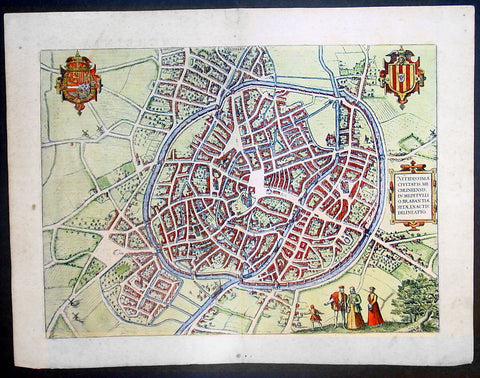 1575 Braun & Hogenberg Large Antique Print a View of Mechelen, Belgium