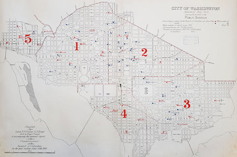 1880 Greene Large Antique Map Location of The Public Schools in Washington DC