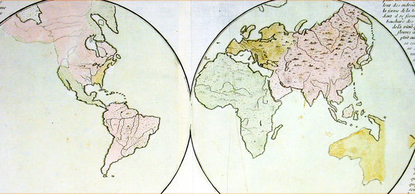 1767 Clouet Antique Twin Hemisphere World Map - Misshapen Australia
