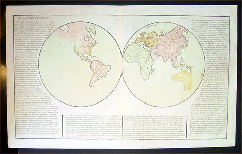 1767 Clouet Antique Twin Hemisphere World Map - Misshapen Australia