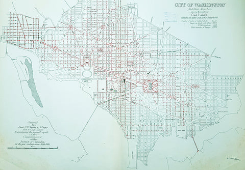 1880 F V Greene Large Antique Map Location of the Gas Lamps in Washington DC