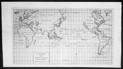 1745 George Anson Antique Mercators World Map, Island of California, New Holland