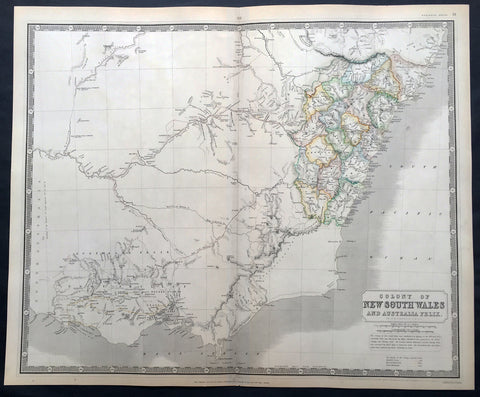 1845 Johnston Large Antique Map of New South Wales & Victoria, Australia Felix