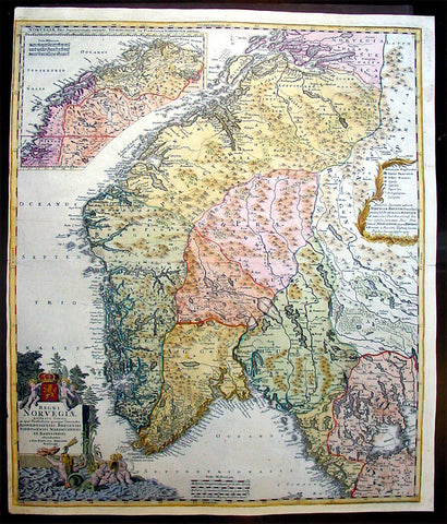 1720 Homann Large Antique Map of Norway