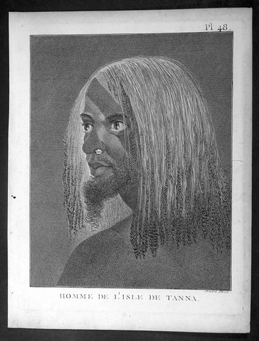1778 Capt. Cook Antique Print of a Man of the Tanna Island, Vanuatu in 1774
