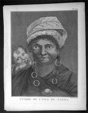 1778 Capt. Cook Antique Print Portrait of a Woman of Tanna Isle, Vanuatu in 1774