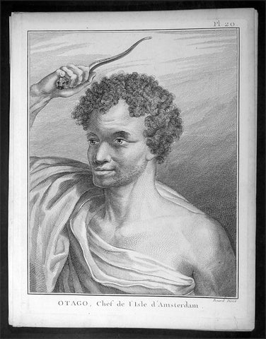 1785 Capt. Cook Antique Print of Chief Otago of Tongatapu, Tonga Islands in 1777