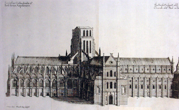 1683 Daniel King & William Dugdale Antique Print of Old St Pauls Cathedral London - Pre Great Fire