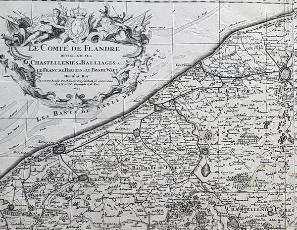 1692 Alexis Jaillot Large Antique Map Flanders Region of Netherlands & Belgium