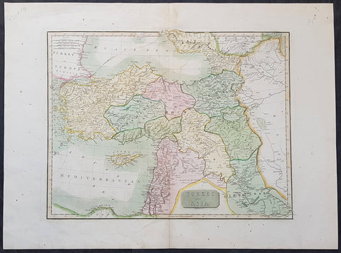 1817 J. Thomson Large Antique Map Turkey in Asia, Armenia, Iraq, Syria Palestine, Cyprus