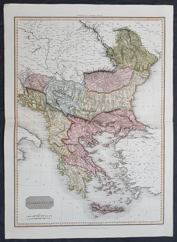 1814 John Pinkerton Large Antique Map of Turkey in Europe - Greece to Hungary
