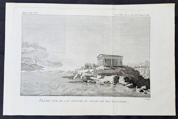 1787 Du Bocage & Barthelemy Antique Print Temple of Poseidon w Plato & Disciples