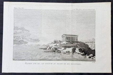 1787 Du Bocage & Barthelemy Antique Print Temple of Poseidon w Plato & Disciples