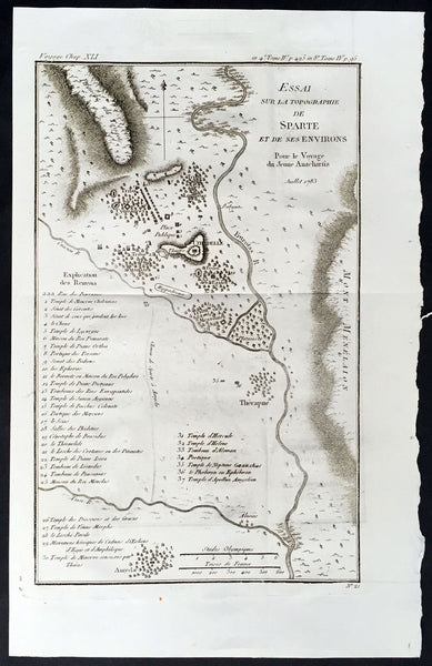 1783 Du Bocage Antique Map of Sparta and Surrounding Area, Greece