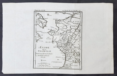 1786 Du Bocage & Barthelemy Antique Map of Elis Peloponnesos, Greece - Olympia