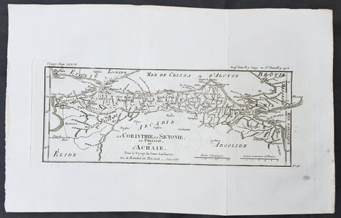 1786 Du Bocage & Barthelemy Antique Map Gulf of Corinth, Patra, Achaea Greece
