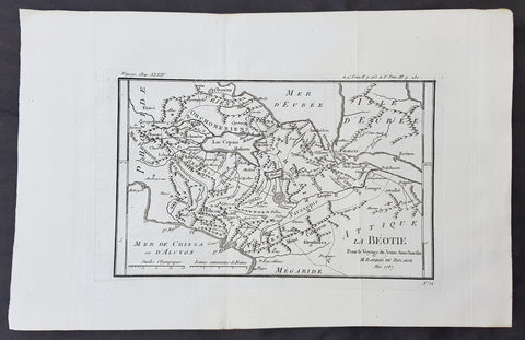 1787 Du Bocage & Barthelemy Antique Map of Boeotia, Greece - City of Thebes