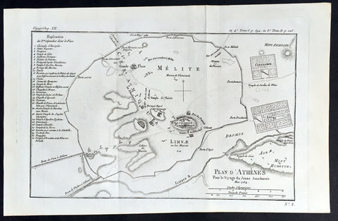 1784 Du Bocage Large Antique Map Plan of The City of Athens, Greece