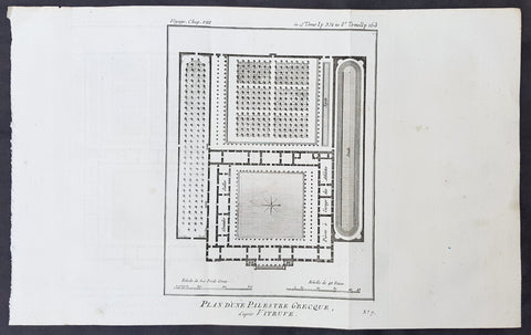 1787 Du Bocage & Barthelemy Antique Plan of a Greek Gymnasium School or Palestra