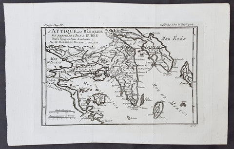 1782 Du Bocage & Barthelemy Antique Map of Attica Megaris Thebes Euboea, Greece