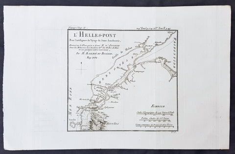 1782 Du Bocage & Barthelemy Antique Map of The Dardanelles, Turkey - Hellespont