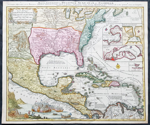 1758 Tobias Lotter Large Antique Map of North America, French Indian War
