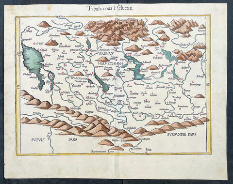 1541 Laurent Fries Very Early, Rare Antique Map of Switzerland