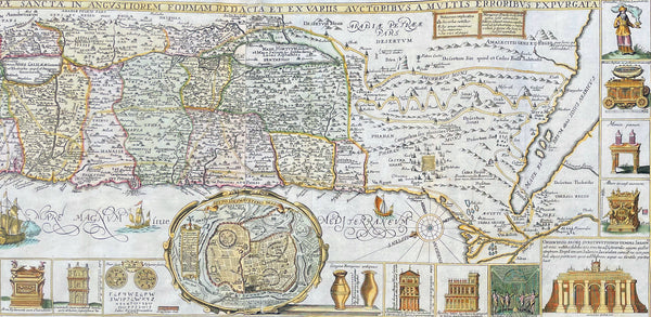1632 Jacobus Tirinus Large Antique Map of The Holy Land, Palestine, XII Tribes