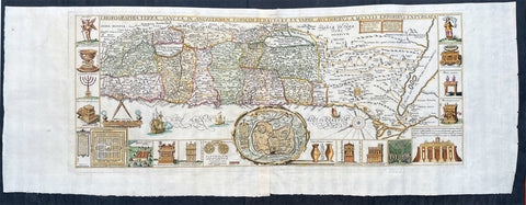 1632 Jacobus Tirinus Large Antique Map of The Holy Land, Palestine, XII Tribes