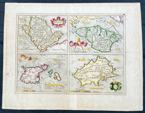 1606 Gerard Mercator Antique Map British Islands Anglesey, Wight Guernsey Jersey