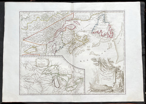 1755 (1778) De Vaugondy Large Antique Map of The Great Lakes America East Canada