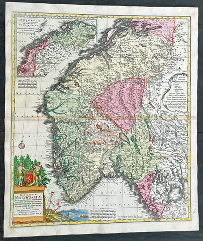 1730 Matthaus Seutter Large Antique Map of Norway