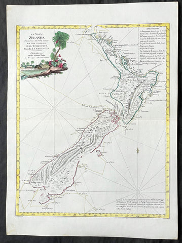 1778 Antonio Zatta Antique Map of New Zealand af. Captain James Cook - Magnificent