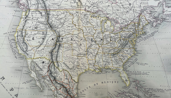 1857 Alexandre Vuillemin Large Antiqque Map of North America...Beautiful