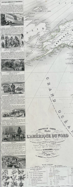 1857 Alexandre Vuillemin Large Antiqque Map of North America...Beautiful