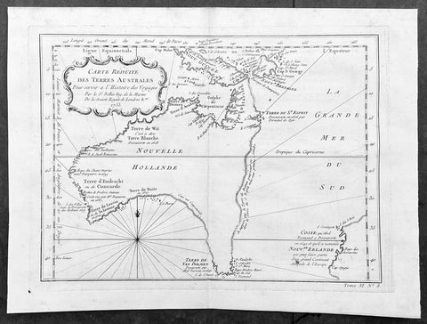 1753 Bellin Antique Map of Australia & New Zealand - Carte Reduite.....Australes