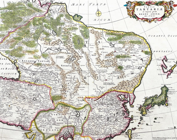 1680 Frederick de Wit Large Antiue Map of Tartary, China, Japan, Mogul, Formosa