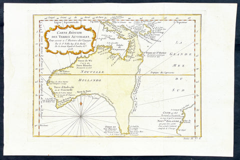 1753 Bellin Antique Map of Australia & New Zealand - Carte Reduite.....Australes