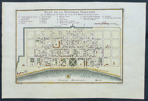1764 Bellin Antique Map - Plan of The City of New Orleans, Louisiana, North America
