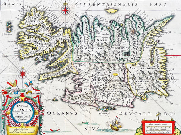 1647 Joan Blaeu Antique Map of Iceland - Beautiful Original Hand Colouring