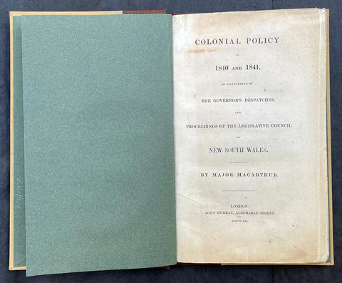 1841 Macarthur Antique Octavo Book on Colonial Policy in Australia, Map of NSW