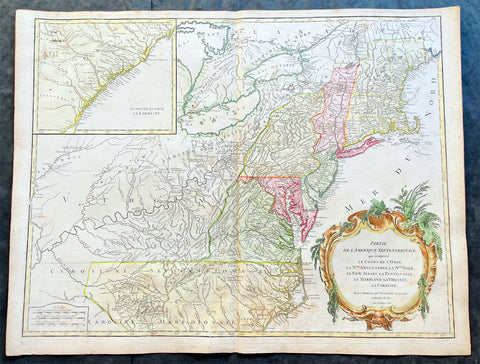 1768 Robert De Vaugondy Large Antique 2nd edition Map of Colonial United States