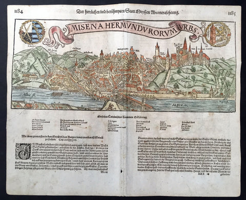 1558 Munster, Hiob Magdeburg Antique Print of Meissen & Dresden Saxonia Germany