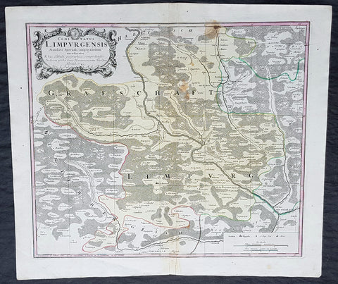1749 Homann Antique Map Limpurg County, Schwabisch-Hall Baden-Wurtemberg Germany