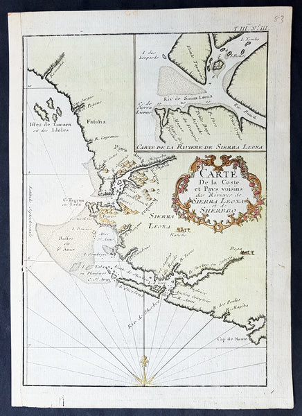 1757 Bellin Antique Map of Sierra Leone & Sherbro Rivers of Sierra Leone, Africa