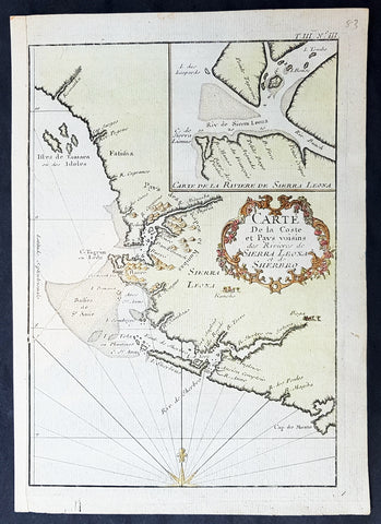 1757 Bellin Antique Map of Sierra Leone & Sherbro Rivers of Sierra Leone, Africa