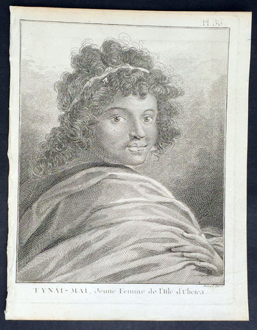 1778 Capt. Cook Antique Print of Princess Tynai-Mai of Raiatea Island in 1773