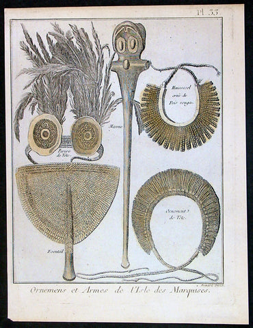 1778 Capt Cook Antique Print of Ornaments & Arms of the Marquesas Isles in 1774