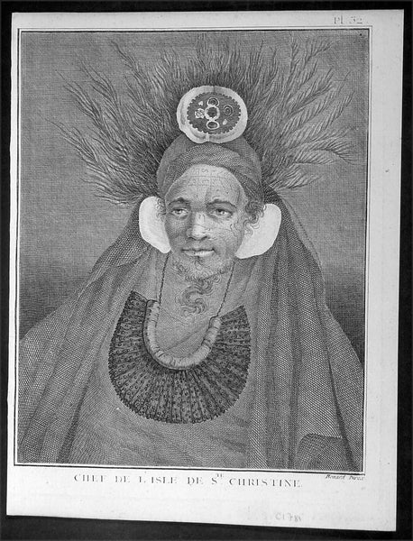1778 Capt. Cook Antique Print Portrait Chief of Tahuata, Marquesas Isles in 1774