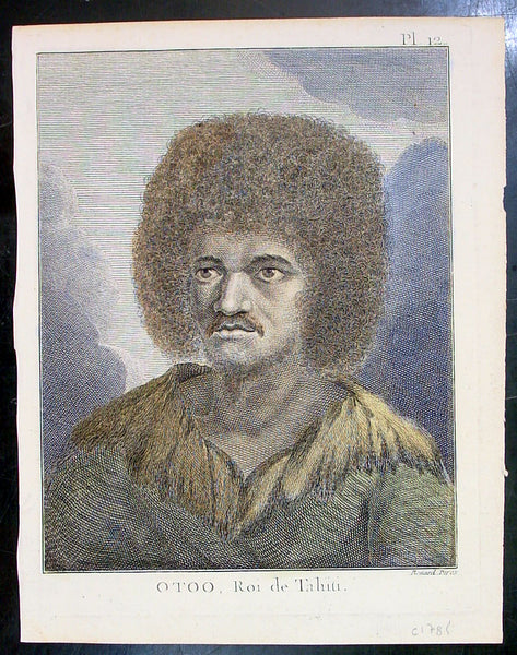 1774 Capt. Cook Antique Print a Portrait of Chief Tynah, Otoo of Tahiti in 1769